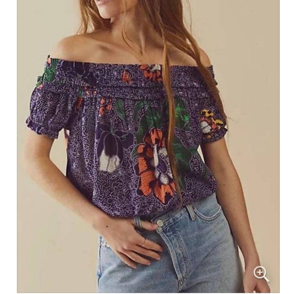 Free People One Suki Smocked Off Shoulder Floral Top